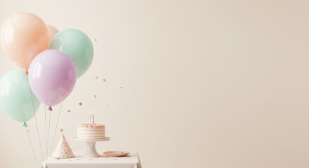 Pastel perfection, A delightful first birthday celebration with soft balloons and cake