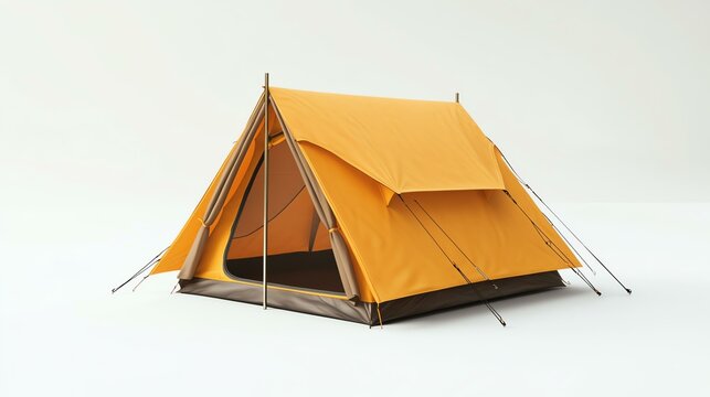 A vibrant orange tent set up in a clean environment. Ideal for camping enthusiasts seeking adventure and a connection with nature. Perfect for outdoor activities and travel.