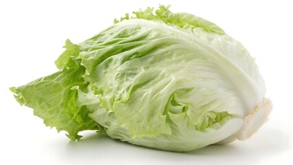 Fresh, raw, green cabbage, a healthy vegetable and food ingredient, is isolated on a white background as a single object