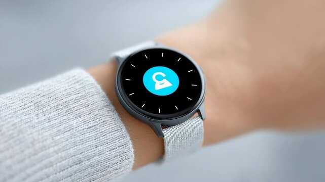 Smartwatch Security Lock: Close-up of a wrist adorned with a sleek, modern smartwatch displaying a digital security lock icon, symbolizing the integration of technology and personal protection.