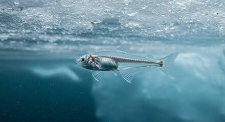 Fototapeta premium Clear Antarctic Fish Swimming Under Ice, A Glimpse into the Frozen Depths