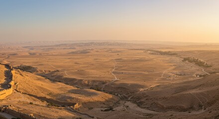 Panoramic Vista of the Jericho Plains at Sunset from Qarantal Monastery