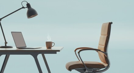 Minimalist home office setup featuring a sleek desk chair and workspace