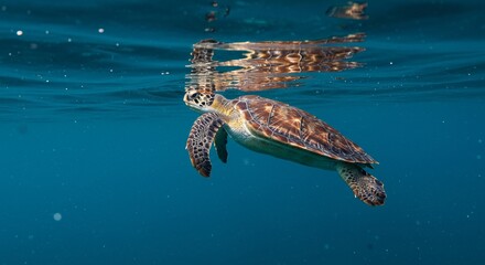 Majestic Sea Turtle Gliding Gracefully Through Crystal Clear Waters
