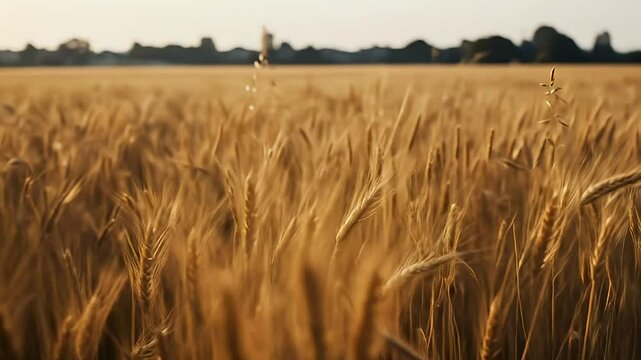 Countryside wheat field swaying in the breeze with natural tones