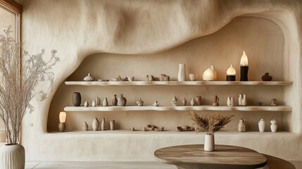 Minimalist Interior Design with Earthy Tones and Decorative Objects