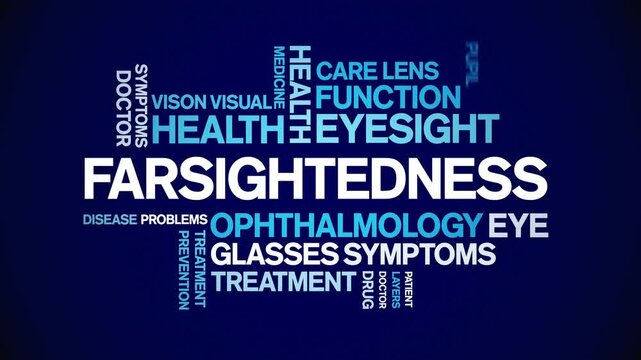 Farsightedness animated word cloud;text design animation tag kinetic typography seamless loop.