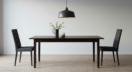 Elegant Dining Room Setup with Wooden Table and Stylish Chairs