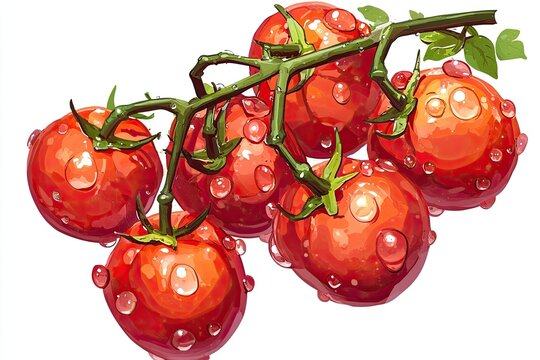 Fresh cluster of cherry tomatoes with water droplets