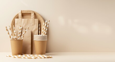 Eco-Friendly Tableware, Sustainable Paper Plates, Cups, Bags and Straws Promoting Environmental Responsibility and Conscious Consumption
