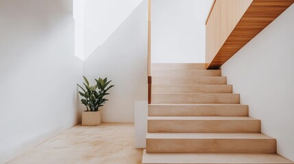 Minimalist Interior Design with Staircase and Plant