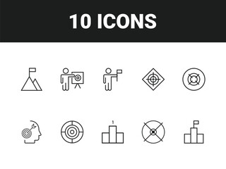 Target line icon set. Set of outline icons related to target, goal, achievement, focus, success, mission, arrow and others. Vector illustration.