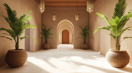 A Tranquil Courtyard Passageway in a Moroccan Style Villa