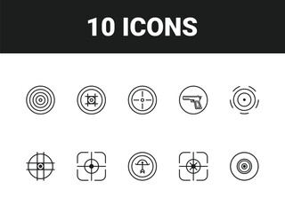 Target line icon set. Set of outline icons related to target, goal, achievement, focus, success, mission, arrow and others. Vector illustration.