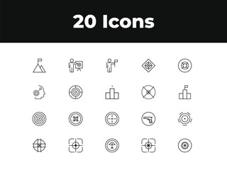 Target line icon set. Set of outline icons related to target, goal, achievement, focus, success, mission, arrow and others. Vector illustration.