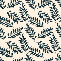 Fototapeta premium Elegant Botanical Foliage Seamless Pattern for Invitations and Textiles. Vintage Monochrome Leafy Branch Seamless Design. Decorative Hand drawn Leaf Repeat Pattern. 