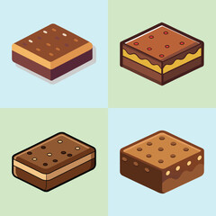 Brownie and Chocolate Dessert Icon Set – Flat Isometric Vector Illustration