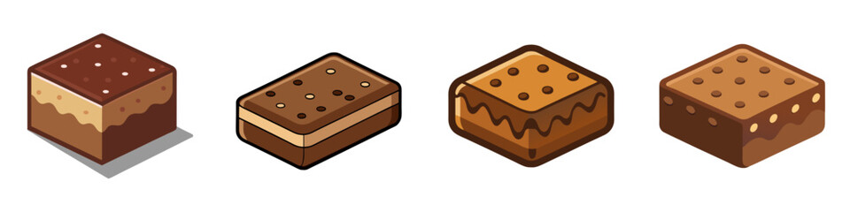 Brownie and Chocolate Dessert Icon Set – Flat Isometric Vector Illustration