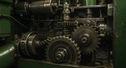 Detailed close-up of intricate gear mechanism showcasing industrial engineering