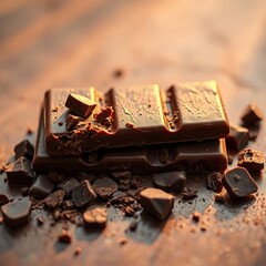 A luxurious broken chocolate bar with chocolate chunks, isolated on a white background with generative ai
