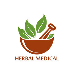 Herbal Medical Mortar and Pestle with Green Leaves
