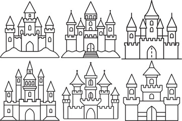 Naklejka premium Set of castle vector illustration line art 