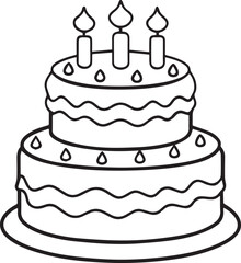 birthday cake vector illustration line art	