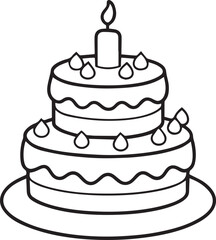 birthday cake vector illustration line art	