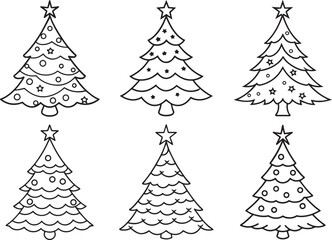 Set of christmas tree vector illustration line art	