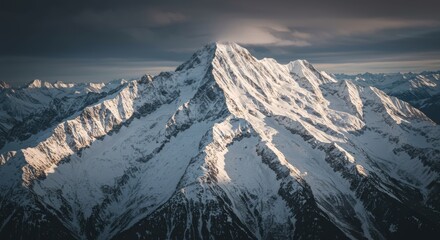 Majestic Snow-Capped Mountain Range Under a Dramatic Sky During Winter
