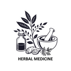 Herbal Medicine Mortar and Pestle with Plants