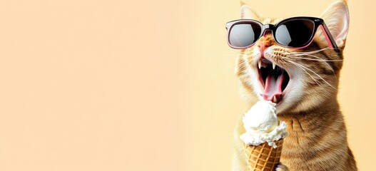 Funny cat eating ice cream