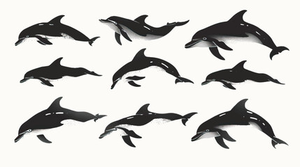 Obraz premium hand drawn silhouette of dolphin , black silhouettes isolated on white background