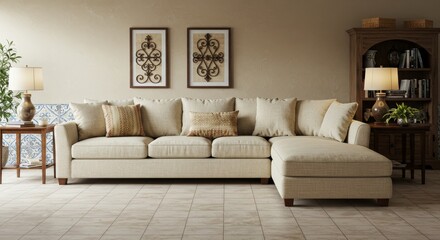 Elegant Living Room Interior with Comfortable Sofa and Stylish Decor