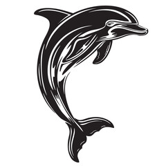 Fototapeta premium hand drawn silhouette of dolphin , black silhouettes isolated on white background