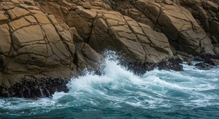 Dramatic Seascape, Waves Crashing Against Rocky Cliffs with Coastal Splendor