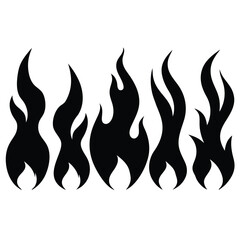 Black Flames Silhouette Set on White Background Perfect for Graphic Design Tattoo Art or a Bold and Fiery Aesthetic