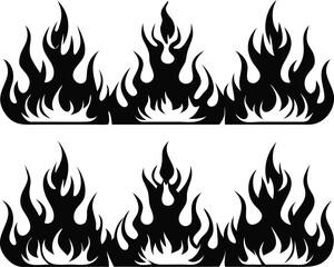 Two Rows of Black Flame Designs on a White Background for Graphic Design and Creative Projects with Fire Elements and Abstract Concepts
