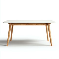 Fototapeta premium isolated white A minimalist wooden table with a sleek, white surface, perfect for contemporary dining or workspace settings, adding elegance to any interior.