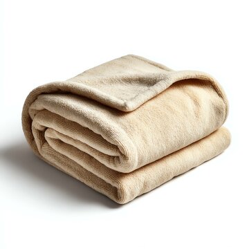 isolated white A soft, folded beige blanket ready for cozy moments. Perfect for adding warmth and comfort to any living space or relaxation area.
