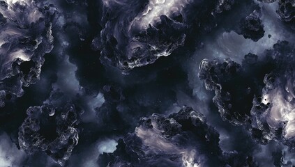 Abstract dark cloudscape, swirling ink-like formations