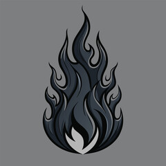 Stylized Black Flame Illustration with Outlines on Gray Background for Design Elements and Creative Projects and Dark Theme Designs