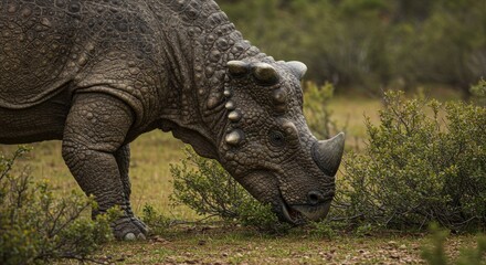Obraz premium Realistic depiction of a grazing pachyrhinosaurus in its natural habitat