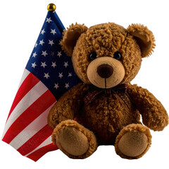Patriotic American flag with cute felt bear doll 4th of July isolated