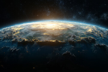 Planet above fantasy clouds