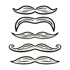 Men Moustache Vector Illustration Set, Hand Drawn Father Mustache Symbols