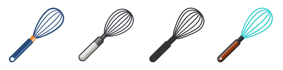 Flat Illustration of Whisks – Colorful Kitchen Utensils Set
