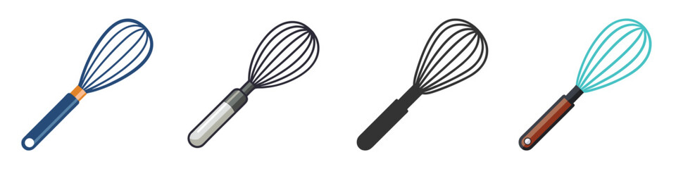 Flat Illustration of Whisks – Colorful Kitchen Utensils Set