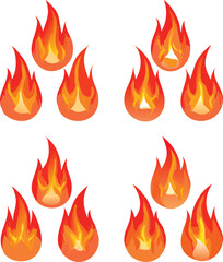 Collection of Cartoon Fire Flames Isolated on White Background Perfect for Graphic Design Projects and Creative Visuals with Warm Colors and Dynamic Shapes