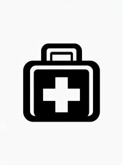 Obraz premium first aid kit icon with cross symbol, emergency medical box vector illustration, healthcare aid kit isolated on white